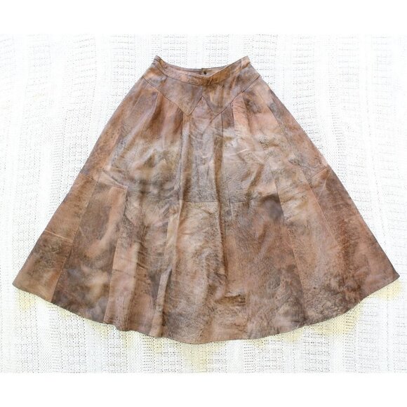 VTG Handmade Leather Midi Skirt Psychedelic pattern Pockets Y2K Cowgirl Size M? - Picture 6 of 12